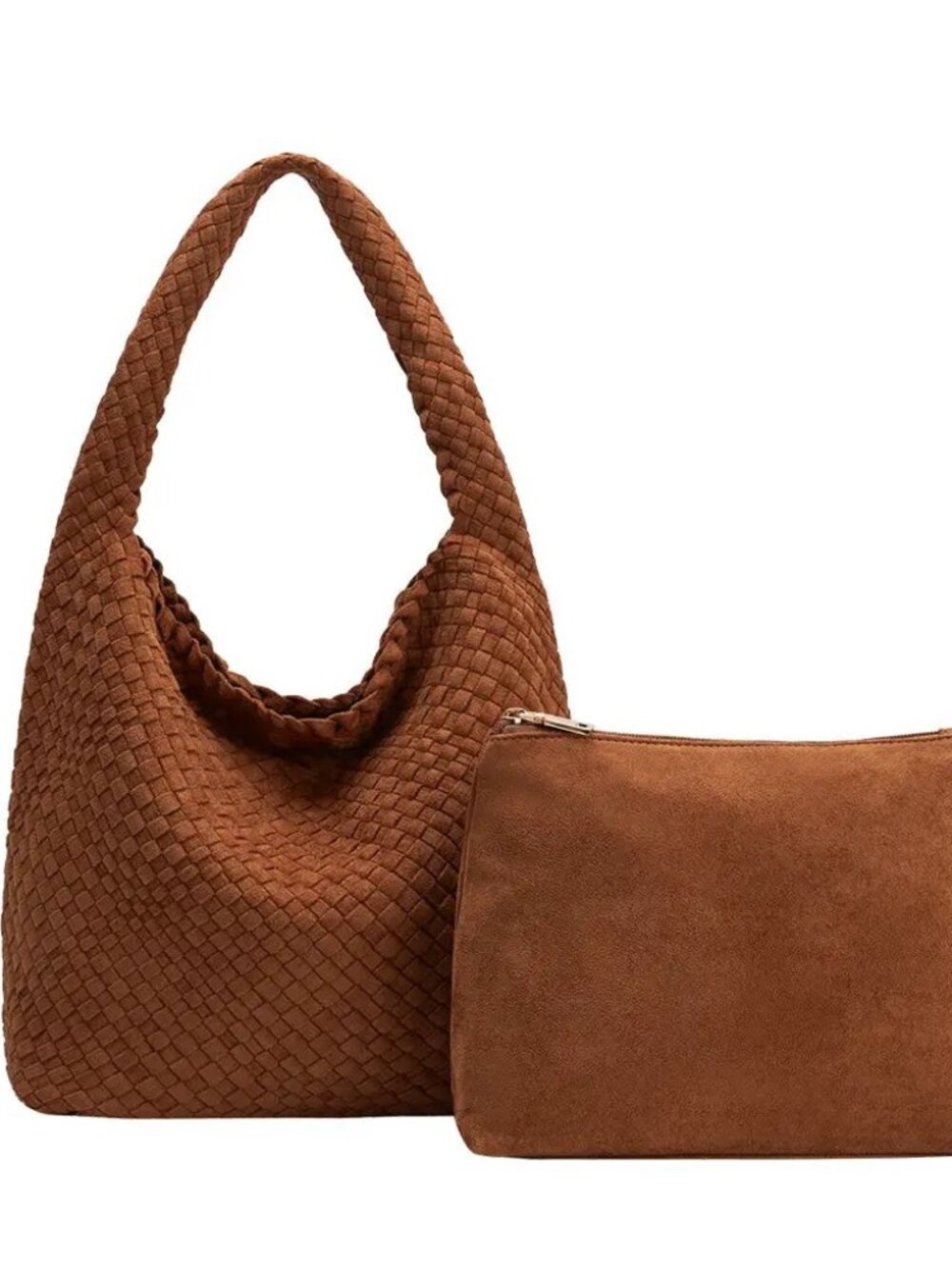Melie Bianco Johanna Tan Recycled Vegan Suede Shoulder Bag Removable Pouch NWT